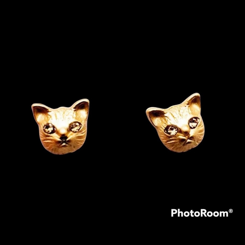 💰2/$10💰NEW•Golden Cat Head post earrings